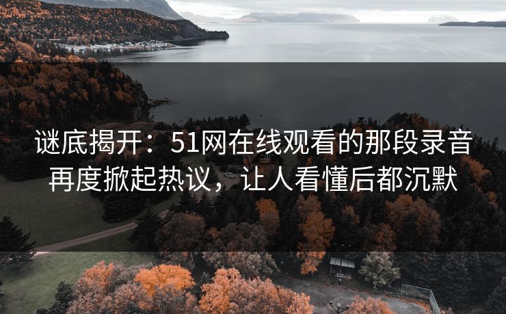 谜底揭开：51网在线观看的那段录音再度掀起热议，让人看懂后都沉默