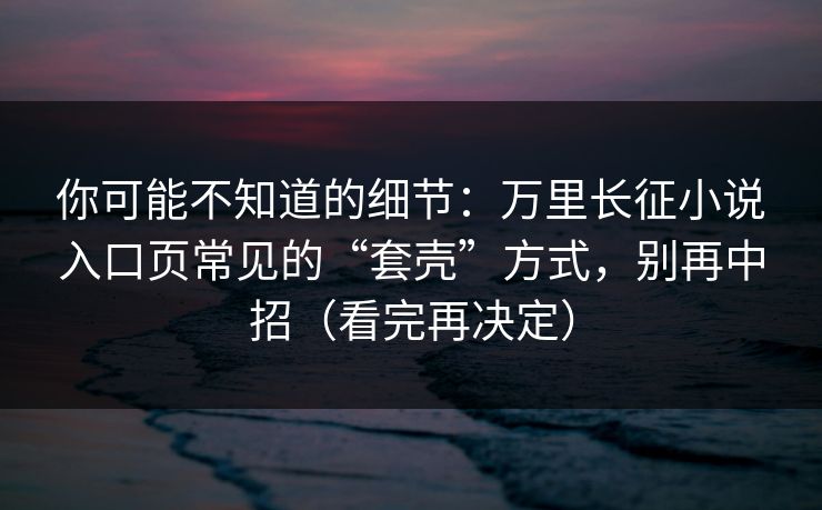 你可能不知道的细节：万里长征小说入口页常见的“套壳”方式，别再中招（看完再决定）